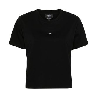 A.P.C. T-Shirts, female, Black, XS, Logo Print Crew Neck T-shirt