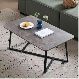 Trade Shop Trade Shop - Mesa De Centro Rectangular Baja Con Efecto De M&aacute;rmol Patrones Cruzados Para Sala De Estar Sala De Estar - Grey