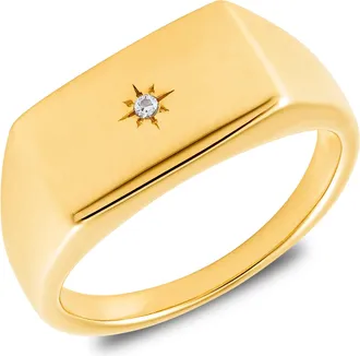 MAX + STONE 18K Gold Plated Star Vermeil Lab Grown Diamond Signet Ring