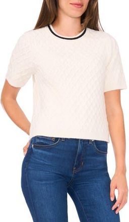 Halogen Diamond Stitch Short Sleeve Sweater in New Ivory at Nordstrom Rack, Size Xx-Large