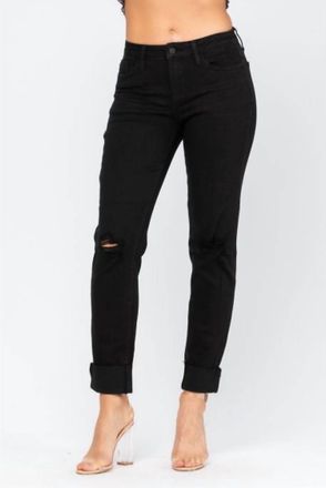 Judy Blue Mid-Rise Distressed Slim Fit Jean In Black