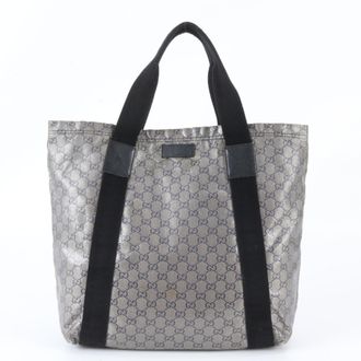 Gucci Black Navy Silver Leather Coated Canvas Handbag Shoulder Bag Tote Bag (Pre-Owned)