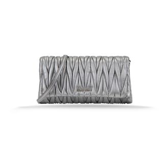 Miu Miu Leren Schoudertas met Magnetische Knoop - Dames - Schoudertassen - Grijs - ONE Size - Leer - Tassen