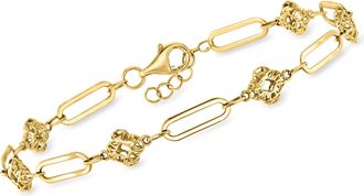 Ross-Simons 14kt Yellow Gold Alternating Clover and Paper Clip Link Bracelet
