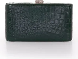 Badgley Mischka Lula Croc Embossed Leather Minaudiere in Emerald at Nordstrom, Size Small