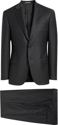 Emporio Armani Black Microcheck Wool Suit in Solid Black at Nordstrom, Size 38 Us