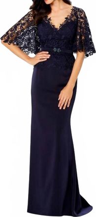 Montage by Mon Cheri Lace Top Dress In Navy