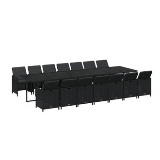 vidaXL Set Comedor Jard&iacute;n 15 Pzas Y Cojines Rat&aacute;n Sint&eacute;tico Negro Vidaxl