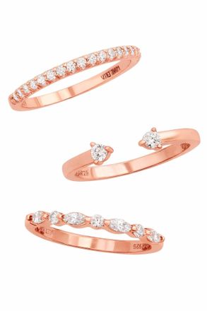 Savvy Cie Jewels ROSE GOLD PLATED WHITE CZ SET OF 3 RINGS