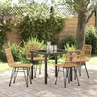 Berkfield Home 5 Piece Garden Dining Set Brown Poly Rattan