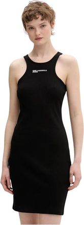 Karl Lagerfeld KLJ Ribbed Jurk - Dames - Korte kleedjes - Zwart - M - Katoen - Kleedjes