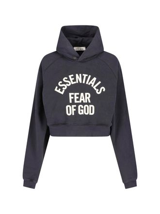 Fear of God Black Cropped Arched Logo Hooded Sweatshirt