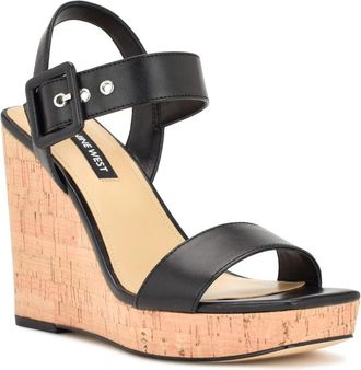 Nine West Courts Sandals Womens Black Ankle Strap Wedge Heel LION700