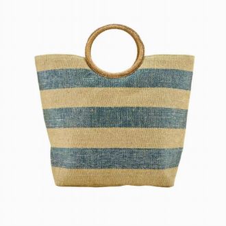 Bay Sky Large Striped Metallic Tote Bag In Brown/blue