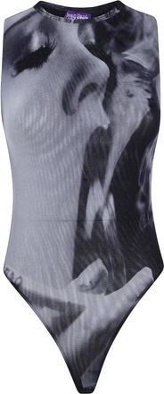 Jean Paul Gaultier Mesh Tank Top Body met Smoking Women-print voor dames - Dames - Tops - Grijs - Maat: XS Polyamide