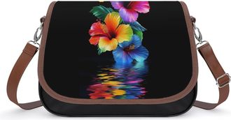 Generic Colorful Hibiscus Flowers Small Womens Crossbody Bags Shoulder Handbag with Adjustable Strap for Travel