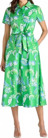 Jude Connally Glenda Stretch Poplin Midi Dress In Feathered Floral Grass