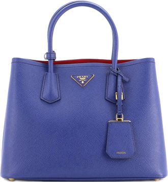 Prada Cuir Double medium shopper van saffiano leer - Blauw