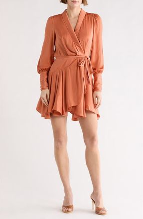 Tart Glenna Long Sleeve Faux Wrap Minidress in Copper Coin at Nordstrom Rack, Size Large