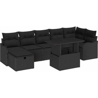 vidaXL Conjunto De Sof&aacute; De Jard&iacute;n Con Coj&iacute;n 8 Pcs Negro Polirat&aacute;n