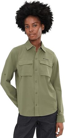 Columbia Silver Ridge Elite Woven Long Sleeve Womens Clothing Stone Green : 2XL, Elastane/Nylon