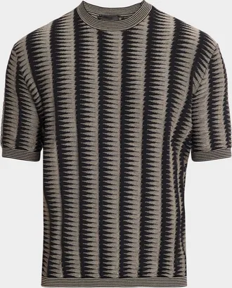 Emporio Armani Men & apos;s Jagged Stripe Cotton Jacquard Short-Sleeve Sweater