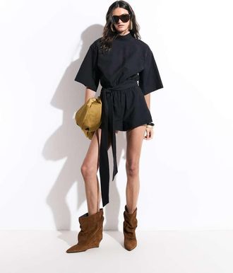 Asos tuta corta tecnica nera con collo alto e maniche corte-Nero