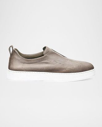 Santoni Men & apos;s Victory Logo Suede Slip-On Sneakers
