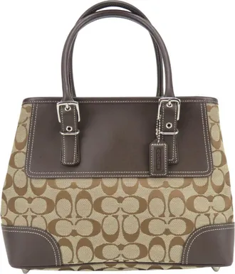 Coach Beige Brown Canvas Leather Handbag Tote Bag (Pre-Owned)
