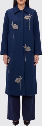 Erdem Long Single-Breasted Satin Coat with Embroidery and Crystal Embellishments