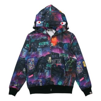 A Bathing Ape Shark Neon Tokyo Full Zip Hoodie Purple 1G30-115-020