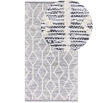 Beliani Beliani - Alfombra Gris De Lana Y Algod&oacute;n Beige 80 X 150 Cm Patr&oacute;n Geom&eacute;trico Tejida A Mano Adremit