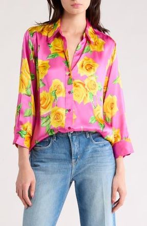 L'agence Dani Floral Silk Button-Up Shirt in Shocking Pink/Yellow Multi at Nordstrom Rack, Size Small