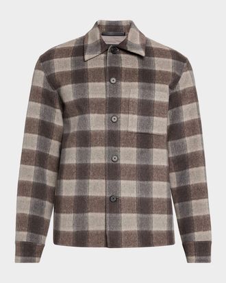 Theory Men & apos;s Double-Face Wool Check Overshirt with Pocket
