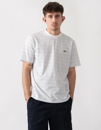 Lacoste Mens Lacoste Stripe Mens Classic Fit T-Shirt - Phoenix Blue/Flour - White - Size: 38