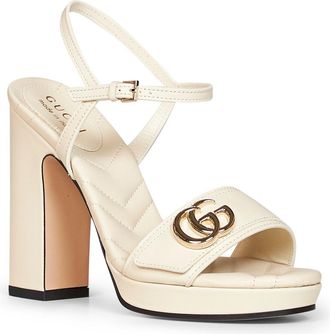 Gucci Womens Platform Sandals Double G Ivory Leather Calf