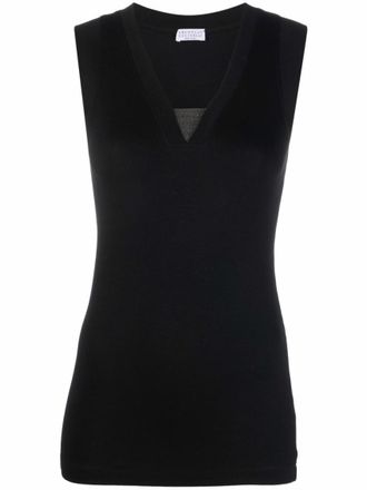 Brunello Cucinelli Black Solid V Neck Top