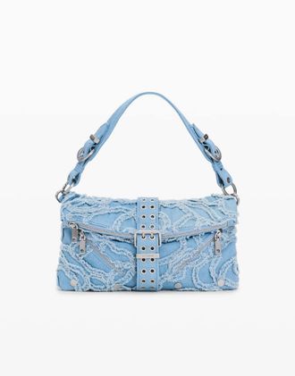 Desigual Borsa in denim blu ricamata