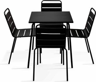 Oviala Mesa de jard&iacute;n y 4 sillas de metal negro