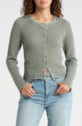 Madden Girl Open Stitch Button Front Crop Cardigan in Desert Sage at Nordstrom Rack, Size X-Large