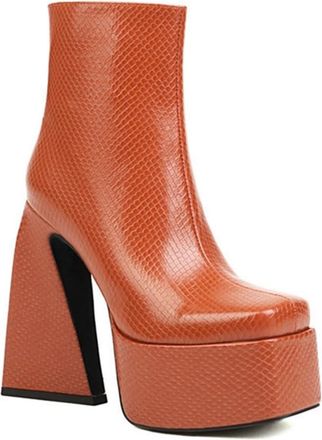 Generic Womens Platform Square Toe Ankle Boots Chunky Heel Side Zipper Fashion Western Cowgirl Winter Shoes (Brown,7.5)