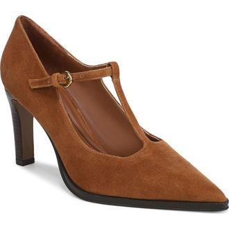 Franco Sarto Atley T-Strap Pointed Toe Pump in Saddle Brown at Nordstrom Rack, Size 8.5