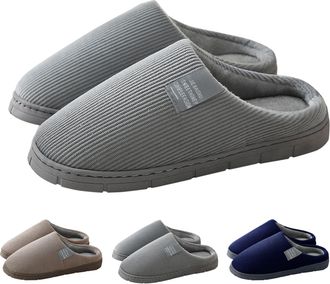 Generic Mens Daily Wear Slippers Mens Plush Slippers Thick Sole Warm Slipper Slip-Resistance Bedroom Shoes Slip On Winter Sliders Mule Fluffy Shoes Memory Foa