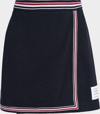 Thom Browne Striped Cotton Pique Mini Wrap Skirt