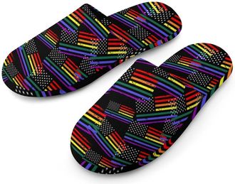 Generic Gay LGBT U.S. Flag Mens Cotton Slippers Memory Foam Comfort House Shoes Winter Indoor Slipper for Hotel Casa Spa