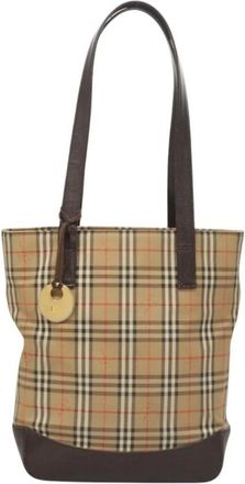 Burberry Pre-owned Tote Bags, female, Beige, Size: ONE SIZE Pre-owned Haymarket Check Tote Bag