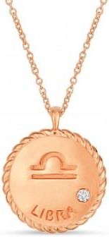 Allurez Libra Zodiac Diamond Medallion Disk Pendant Necklace 14k Rose Gold