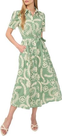 Ted Baker Camile Embroidered Tie Waist Midi Shirtdress in Shale Green at Nordstrom, Size 12