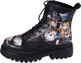 Generic Winter British Leather Ladies Fashion Lace Up Ankle Boots with Thick Sole and Side Zipper Design for Women (Black, 6)