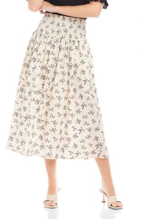Fifteen Twenty Rhea Floral Smock Waist Cotton Midi Skirt in Beige Print at Nordstrom, Size X-Large